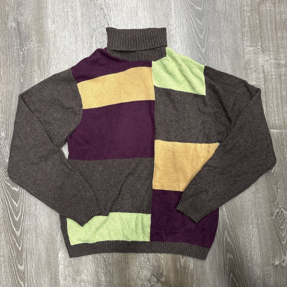 Christopher Fischer Cashmere Color Block Sweater Mens XL Fold Ribbed Turtle Neck